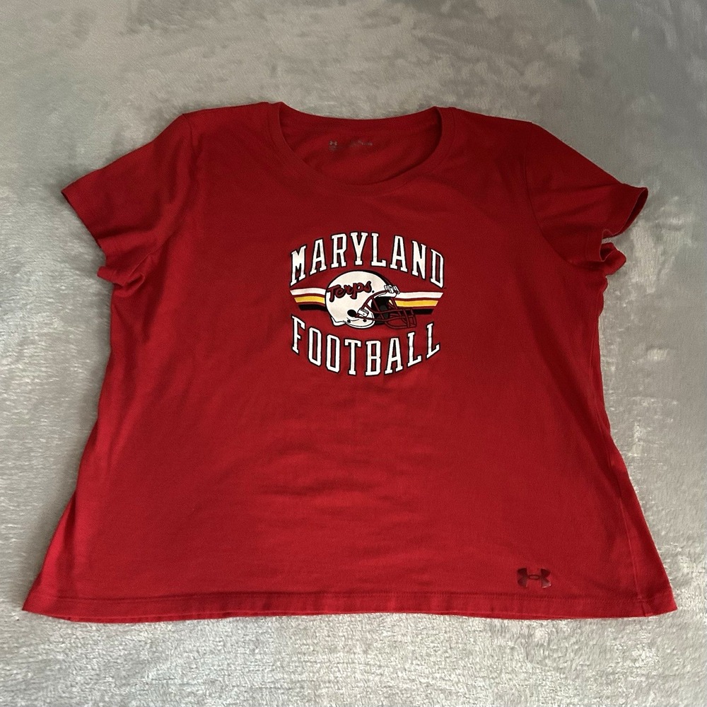 Maryland Terps Football Tshirt Womens 2XL Red Under Armour NCAA UW0848 LooseFit